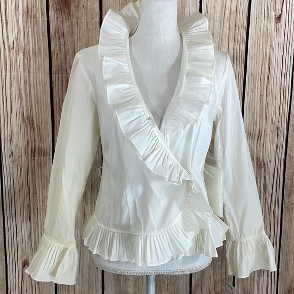 Isadora Collection White Blouse w/Ruffle Collar & Sleeves w/Sash New Condition - Picture 2 of 14